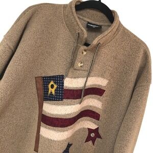 Exist Sports Womens XL Americana USA Flag Henley Pullover Patchwork Applique
